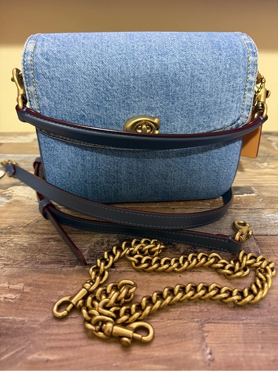 Coach Handbags - Coach Denim Shoulder Bag with Gold Hardware and Navy Trim